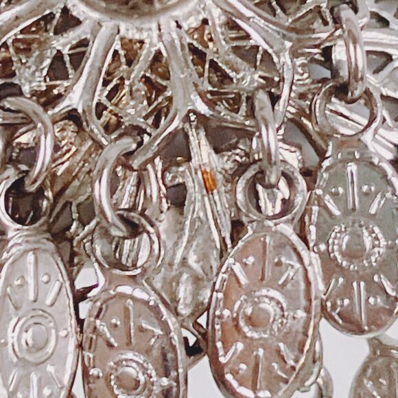 Vintage Mid Century Silver Tone Filigree Dangle Charm Tassel Clip On Earrings - Picture 5 of 12